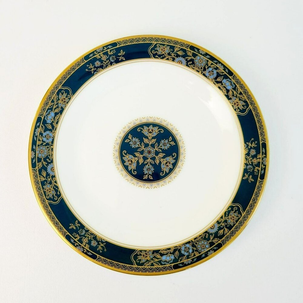 Royal Doulton Carlyle BREAD Plate Dark Teal Band Blue Floral Paisley Gold Trim
